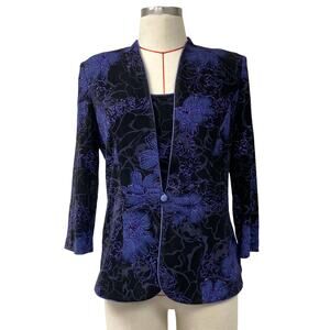 Alex Evenings Womens Size S Black Shimmer Purple Top Jacket Set